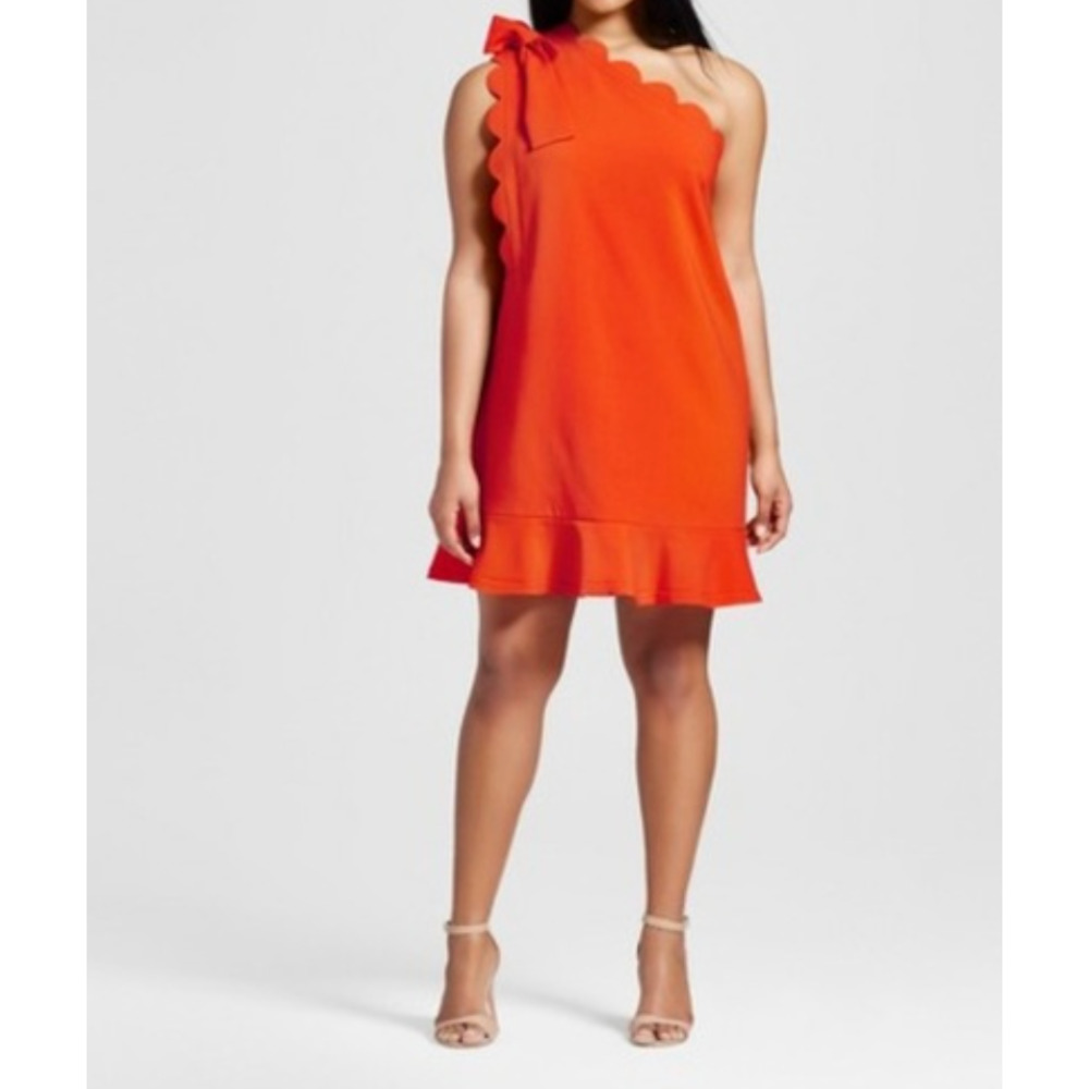Victoria Beckham Sheath Orange Stretch One Shoulder Zip Lined‎ Dress New
